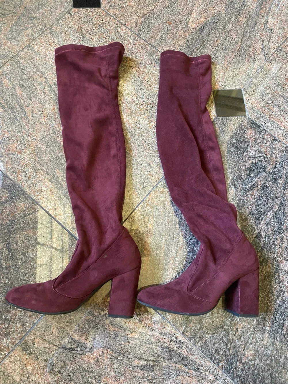 OROSCURO Women's Over-the-Knee Stretch Boots in Burgundy, Size 7
